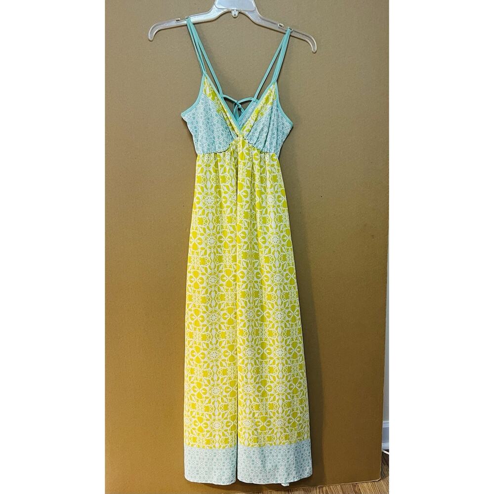 Lovestitch Teal Green Yellow Lightweight Sleeveless Boho Maxi Beach Dress Size M